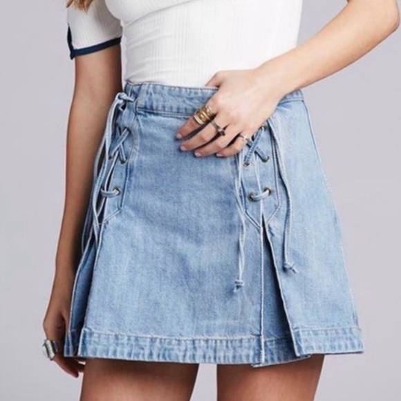 Free People Dresses & Skirts - Free People Lace Up Denim Mini Skirt
